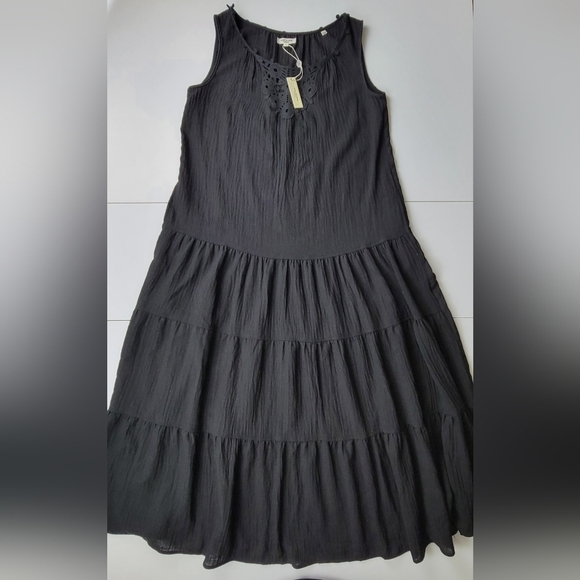 Max Studio Maxi Tiered Black Dress Womens Size Small Sleeveless Pockets New - Picture 6 of 14